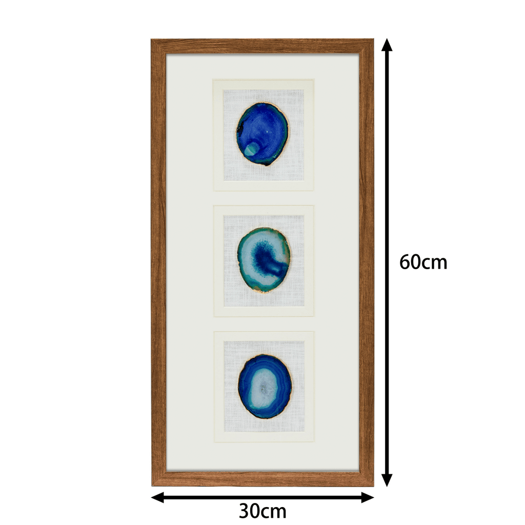 Dreiteiliger blauer Achat-Wanddeko mit braunem Rahmen