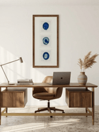 Dreiteiliger blauer Achat-Wanddeko mit braunem Rahmen
