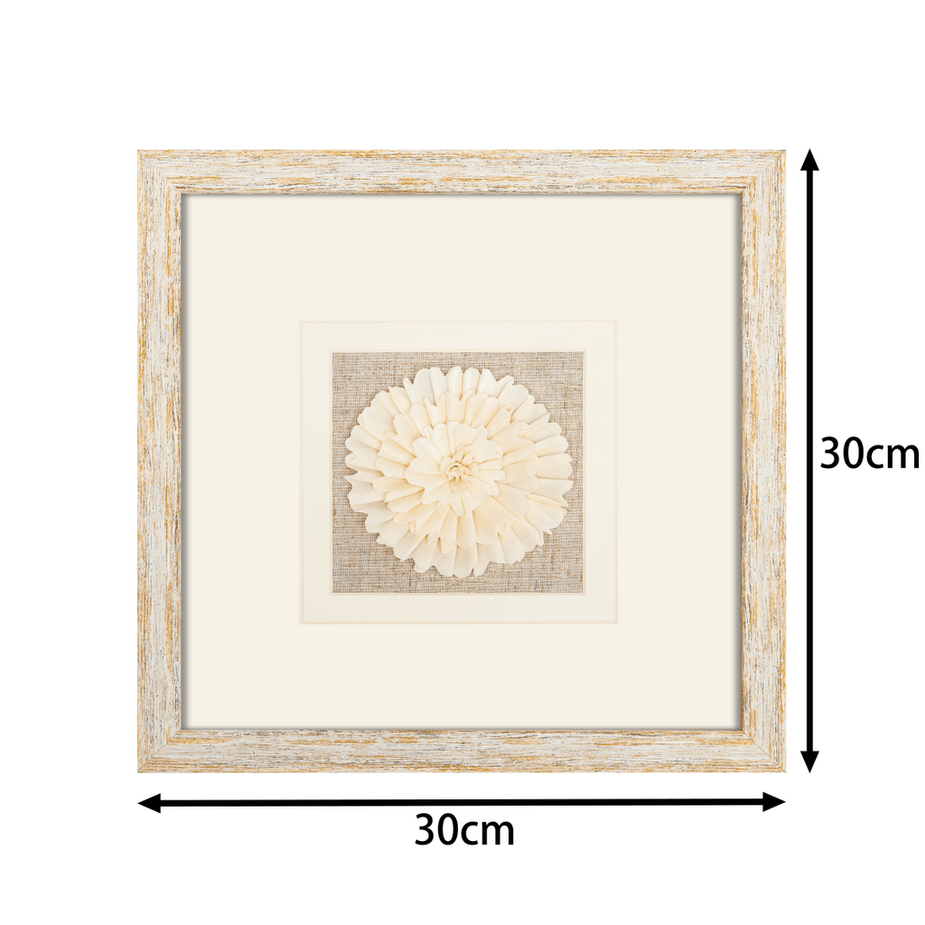 Sola-Blume-Wanddeko mit weiß-goldenem Rahmen