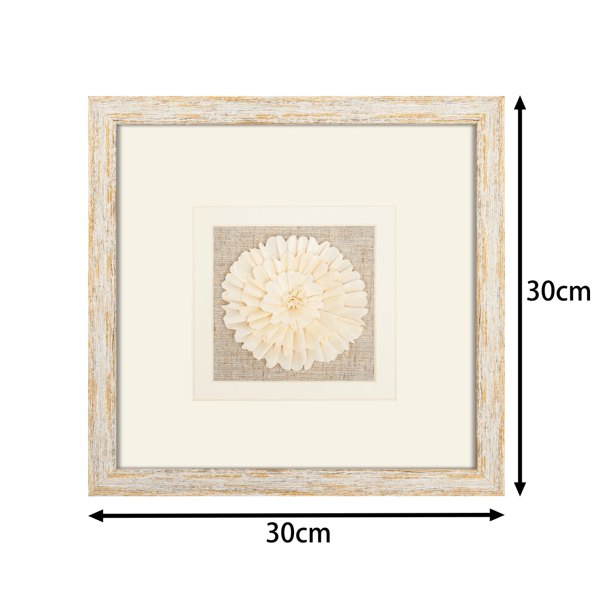 Sola-Blume-Wanddeko mit weiß-goldenem Rahmen