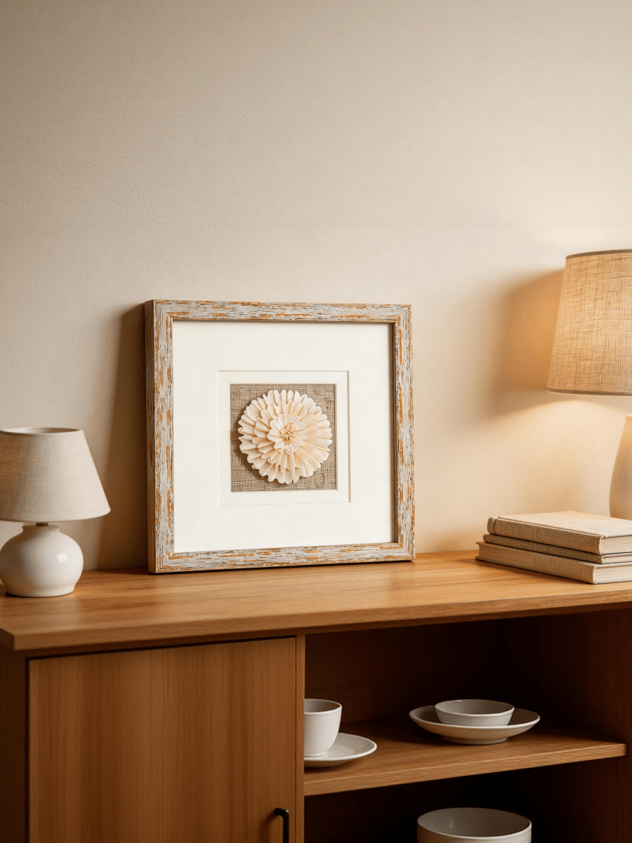 Sola-Blume-Wanddeko mit weiß-goldenem Rahmen