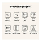 LG WT1210WWF Washing Machine / Dryer 12 / 10kg WashTower