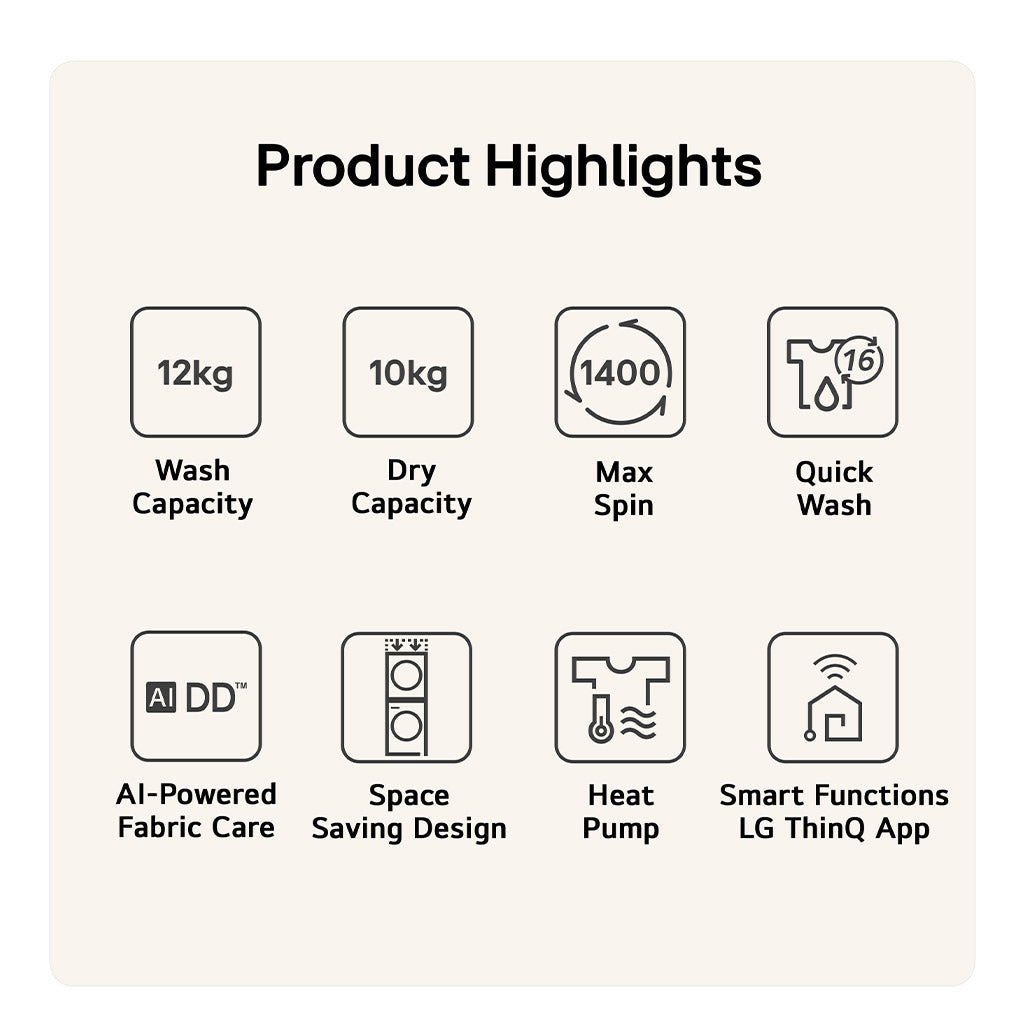 LG WT1210WWF Washing Machine / Dryer 12 / 10kg WashTower